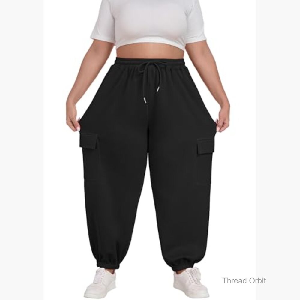Plus Size Cargo Sweatpants Adjustable Drawstring … - image 3